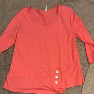 Women's Coral V-Neck Top with Button Detail